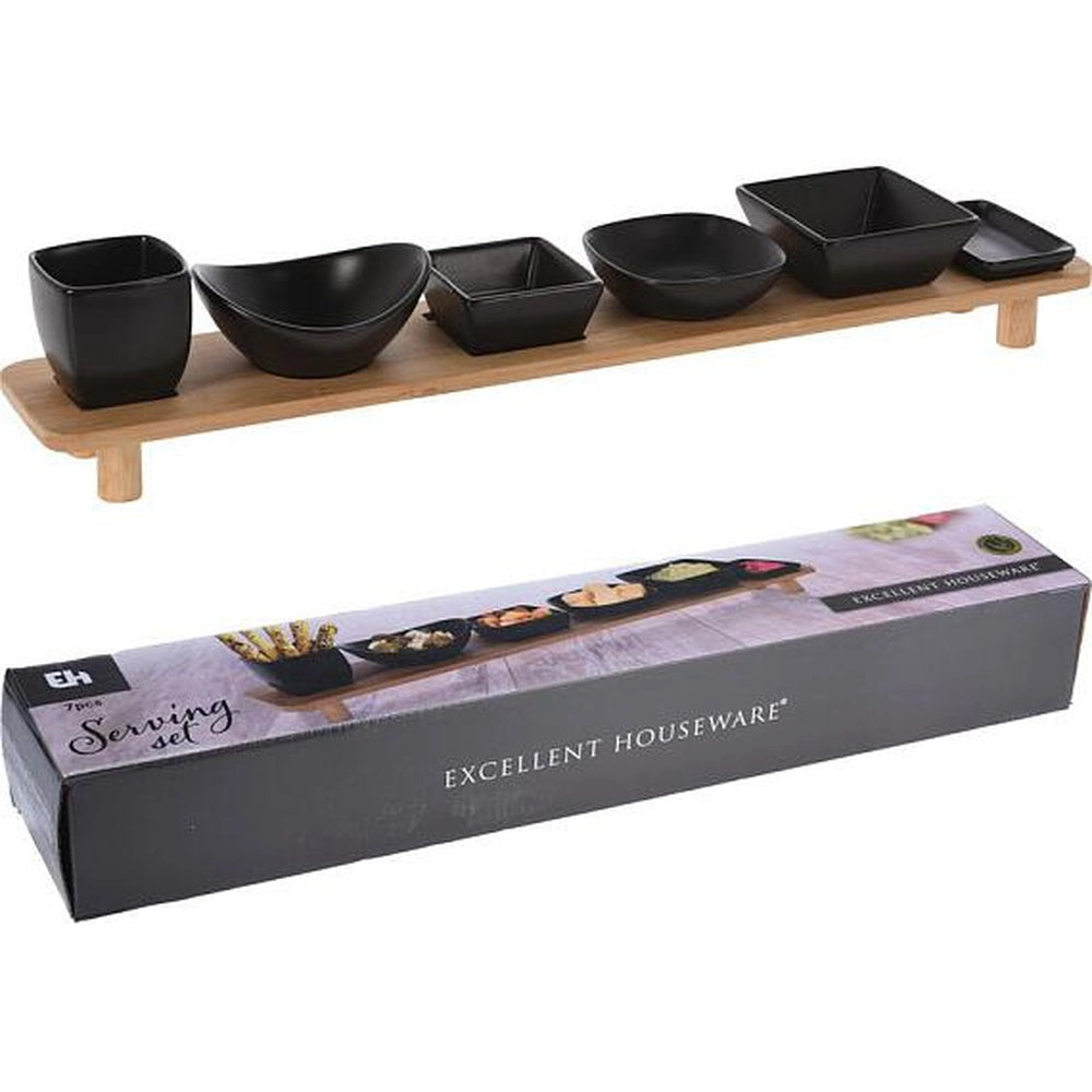 Serving Set 7 pcs Bowls with Bamboo Tray