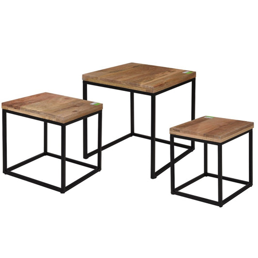 Itemz, Set 3 Square End Accent Coffee Table With Black Frame
