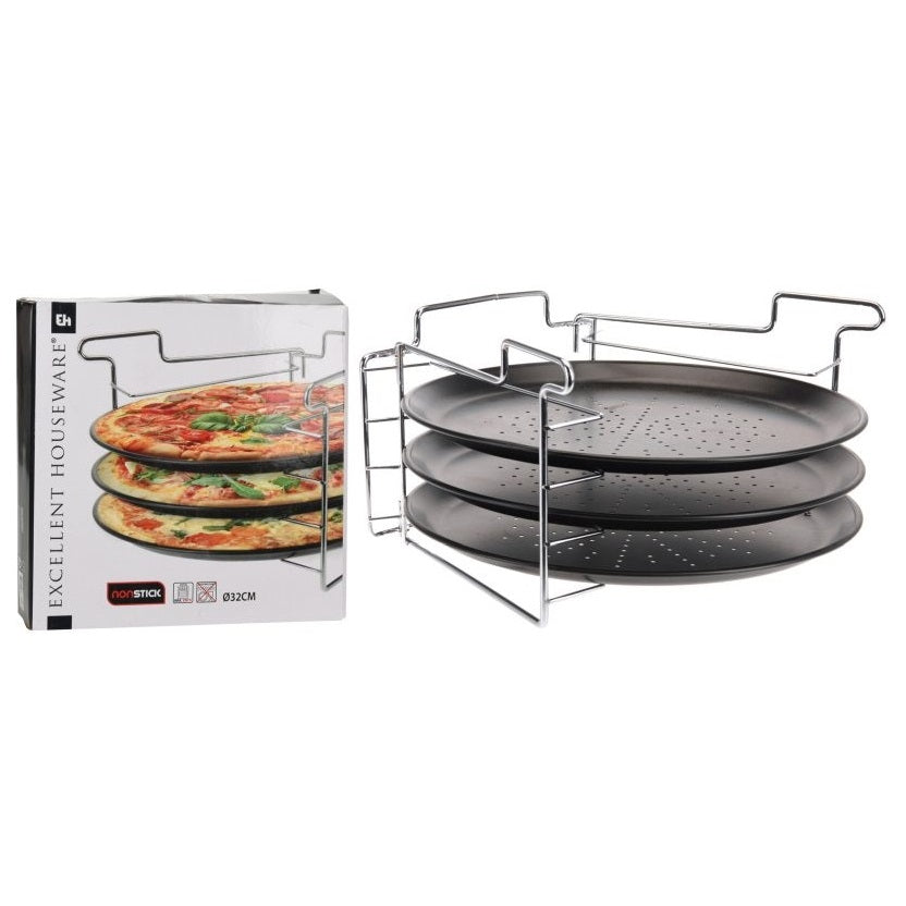 Non Stick 4 Piece Stackable Pizza Pan & Stand