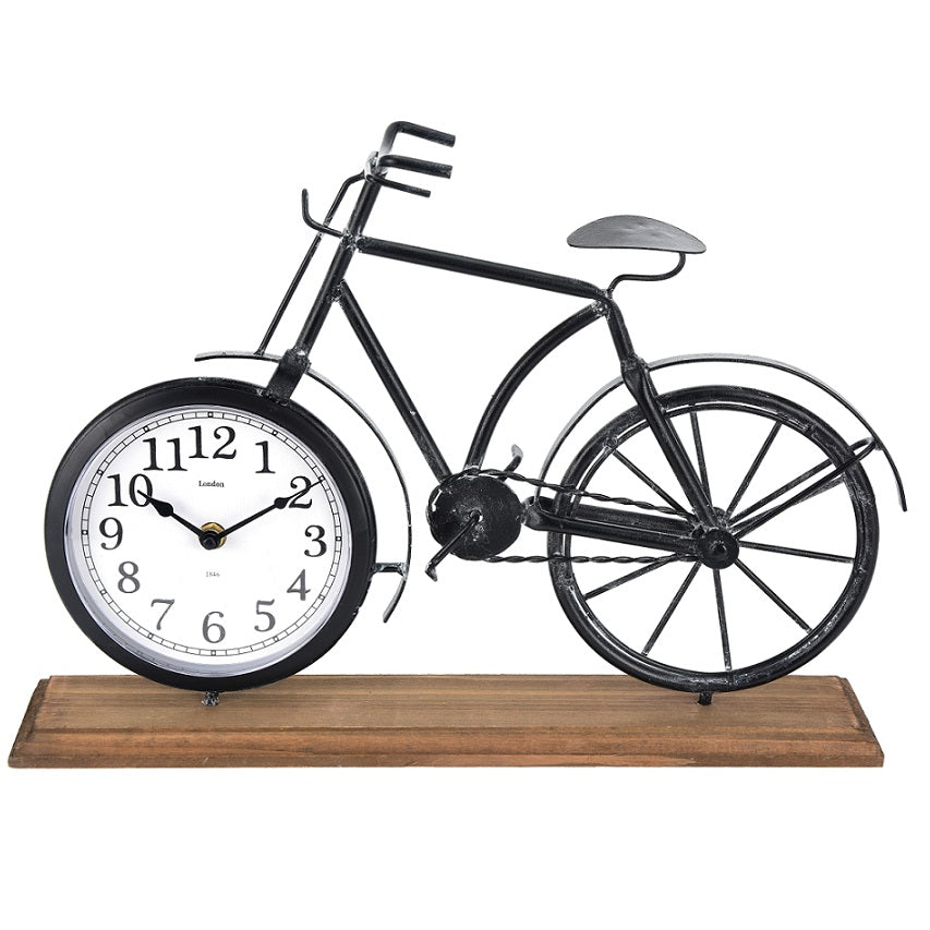 Itemz, Deco Bike Table Clock Metal With Wooden Base 41 Cm