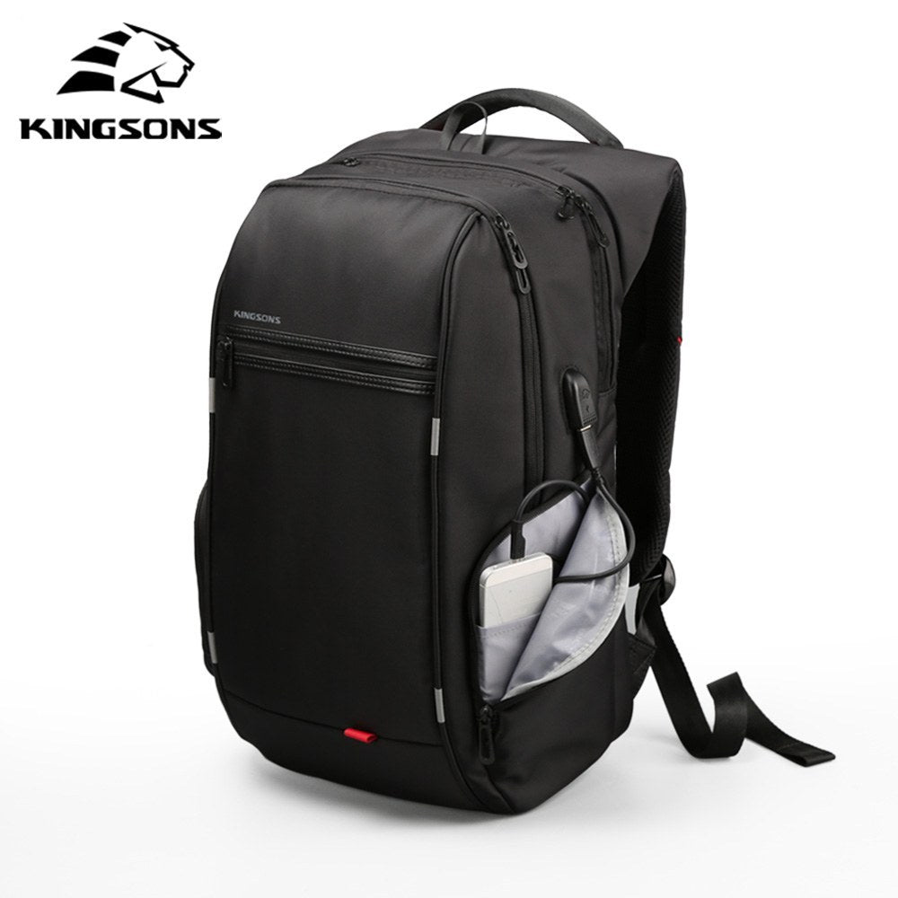 Kingsons, Multifunctional Large Design Backpack Ks3140W Black 17.3 Inch Water-Resistant, Shock-Resistant, Ergonomic Deisgn