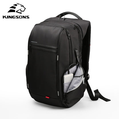 Kingsons, Multifunctional Large Design Backpack Ks3140W Black 17.3 Inch Water-Resistant, Shock-Resistant, Ergonomic Deisgn