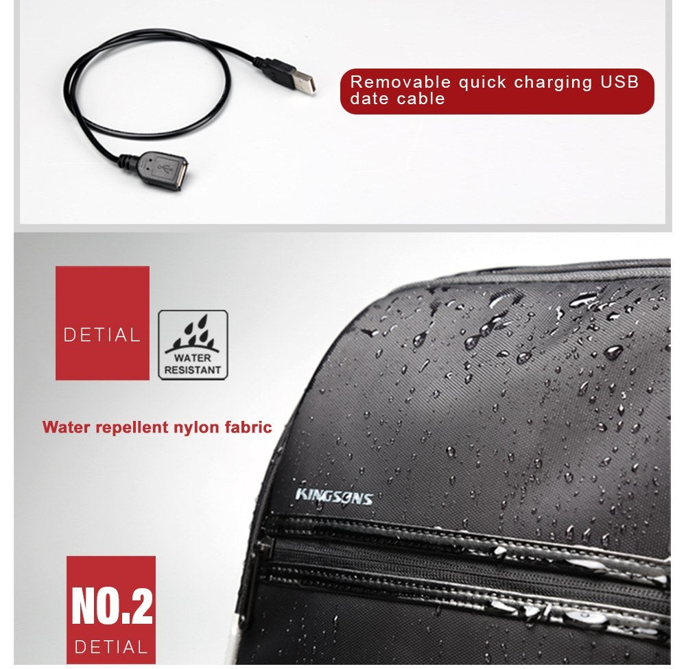 Kingsons, Multifunctional Large Design Backpack Ks3140W Black 17.3 Inch Water-Resistant, Shock-Resistant, Ergonomic Deisgn