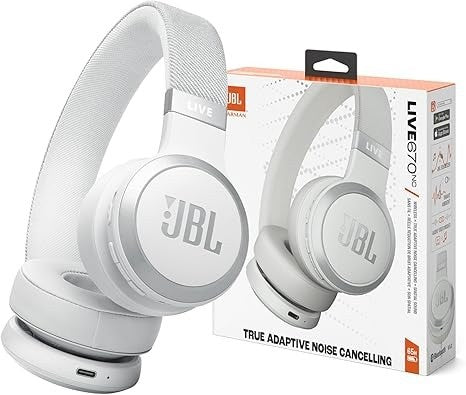 JBL, Live 670Nc - Wireless On-Ear Headphones With Adaptive Noise Cancelling With Smart Ambient, Up To 65H Battery Life With Speed Charge, Lightweight, Comfortable And Foldable Design (White)