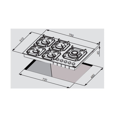 Lofra Hob 75cm, Urano Gas Hob Stainless Steel, LOF-HLS7D0