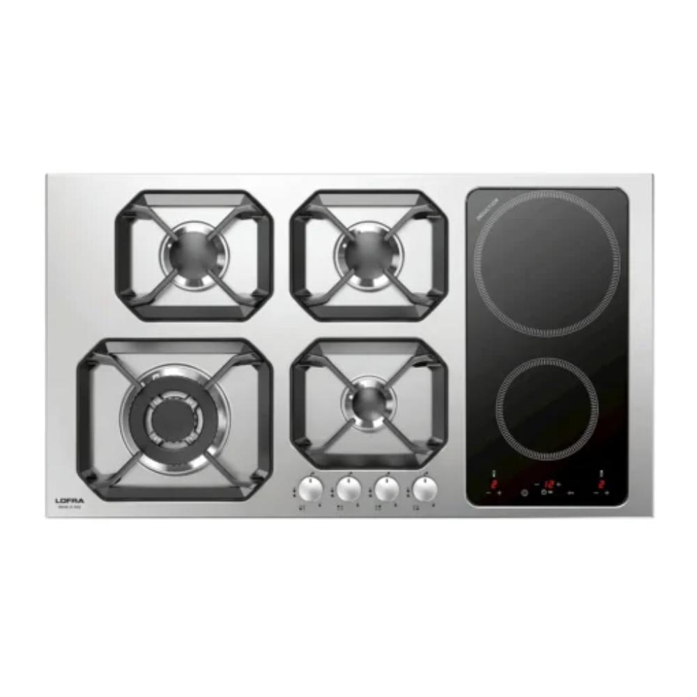 Lofra Hob 90Cm, 4 Gas Burners (1 Triplecrown) + 2 Induction, Flat Edge, Thickness 0.7Mm, Gas-Stop Safetydevice, Timer, Knob Ignition, Stainless Steel, LOF-HLS9G2I