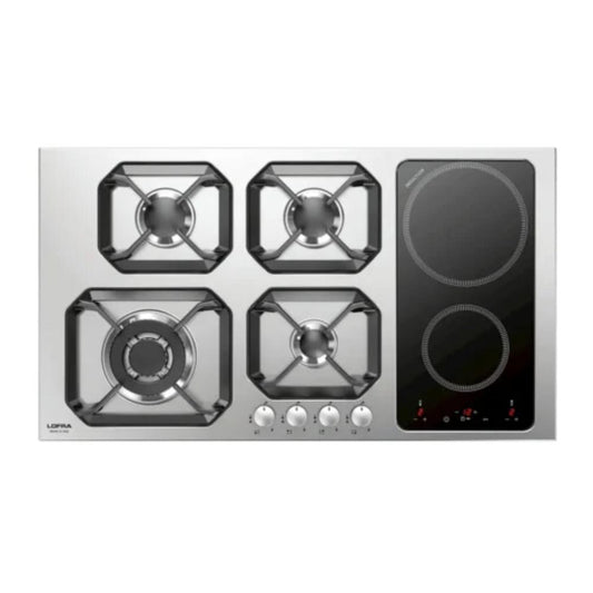 Lofra Hob 90Cm, 4 Gas Burners (1 Triplecrown) + 2 Induction, Flat Edge, Thickness 0.7Mm, Gas-Stop Safetydevice, Timer, Knob Ignition, Stainless Steel, LOF-HLS9G2I