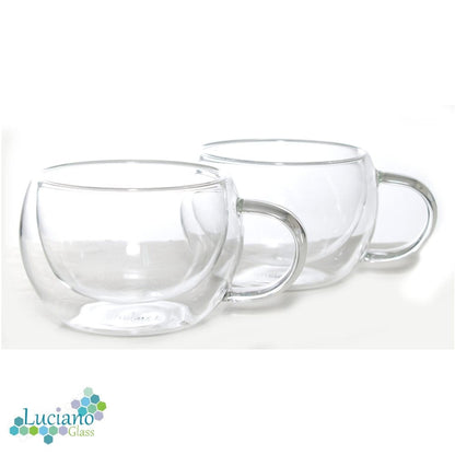 Luciano, 140ml Borosilicate / Double Wall / Isotherm Julia Round Shape / Handle Glass Cups Set