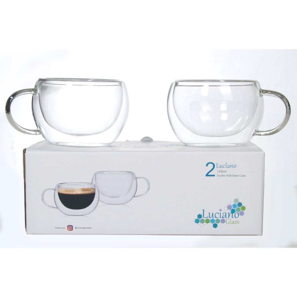 Luciano, 140ml Borosilicate / Double Wall / Isotherm Julia Round Shape / Handle Glass Cups Set
