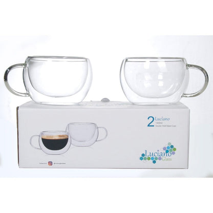 Luciano, 140ml Borosilicate / Double Wall / Isotherm Julia Round Shape / Handle Glass Cups Set