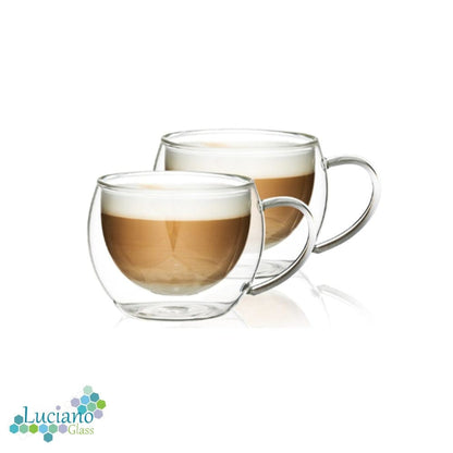 Luciano, 270ml Borosilicate / Double Wall / Isotherm Julia Round Shape / Handle Glass Cups Set
