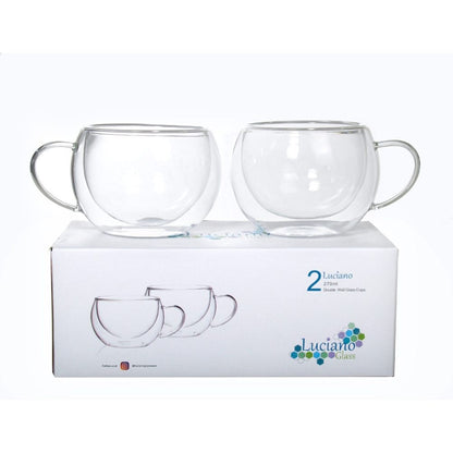 Luciano, 270ml Borosilicate / Double Wall / Isotherm Julia Round Shape / Handle Glass Cups Set