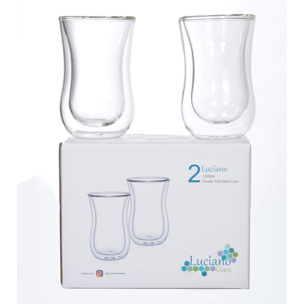 Luciano, 100ml Borosilicate / Isotherm / Double Wall 1000 Nights Tea Glass 2PC Cup Set in Gift Box
