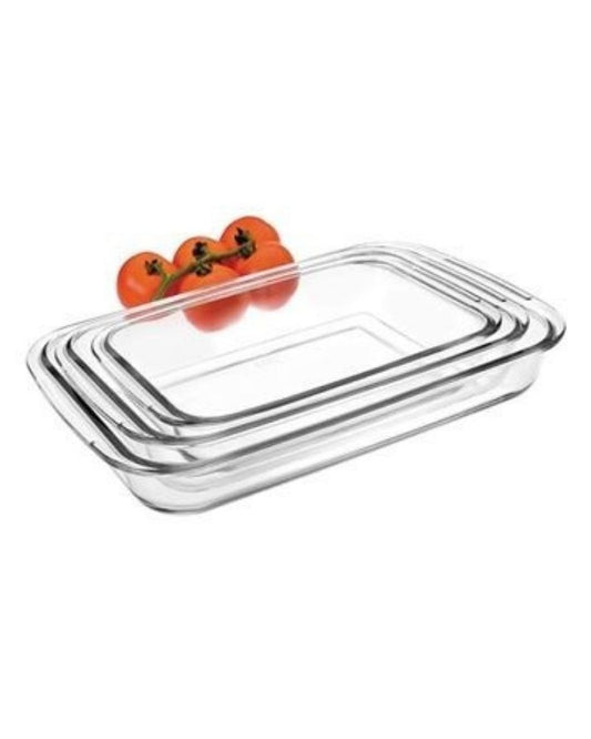 Luciano, High Borosilicate Rect. Glass Bakeware 3Pc Set 1600+2200+3000Ml (29.5X17.6X5.1 / 34.6X20.6X5.2 / 39.3X23.6X5.2Cm) B/4