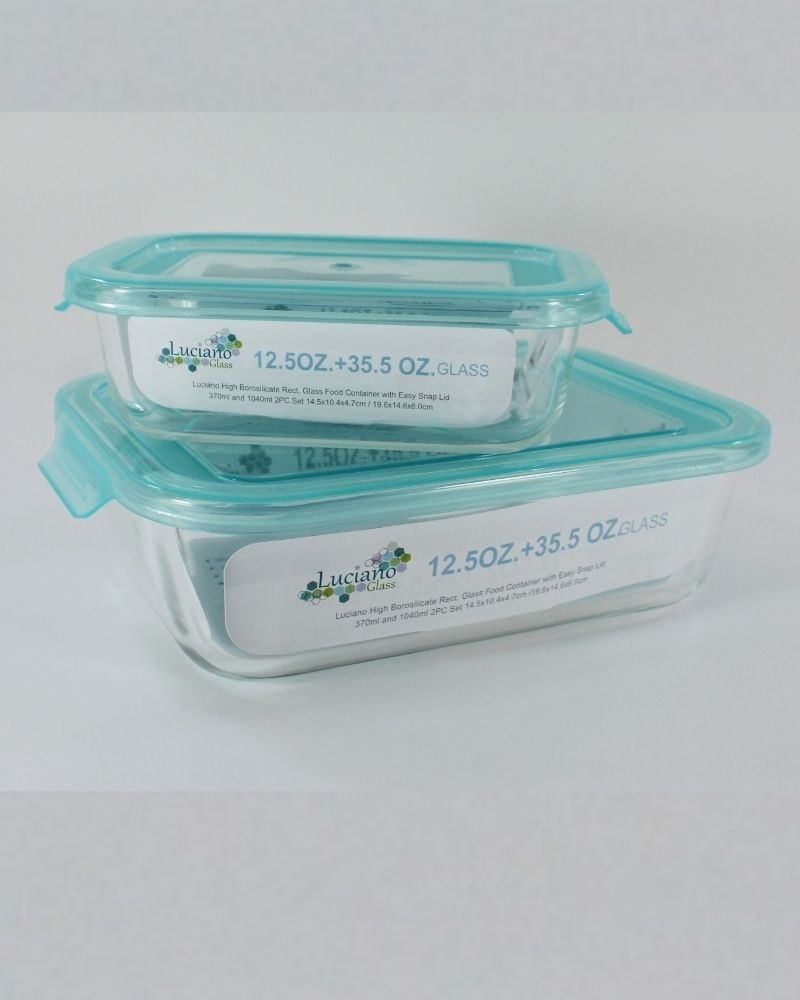 Luciano, High Borosilicate Rectangular Glass Food Container With Easy Snap Lid 370Ml And 1040Ml 2Pc Set 350X320X290Mm / 450X323X220Mm