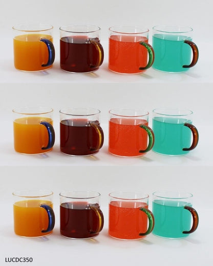 Luciano, High Borosilicate Round Glass Cup Set With Color Handles 4Pc Set 350Ml