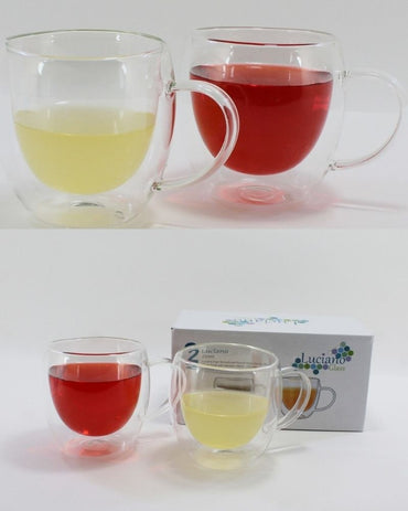 Luciano, High Borosilicate Round Glass Double Wall Glass Cups With Handles 250Ml - 2Pc Set
