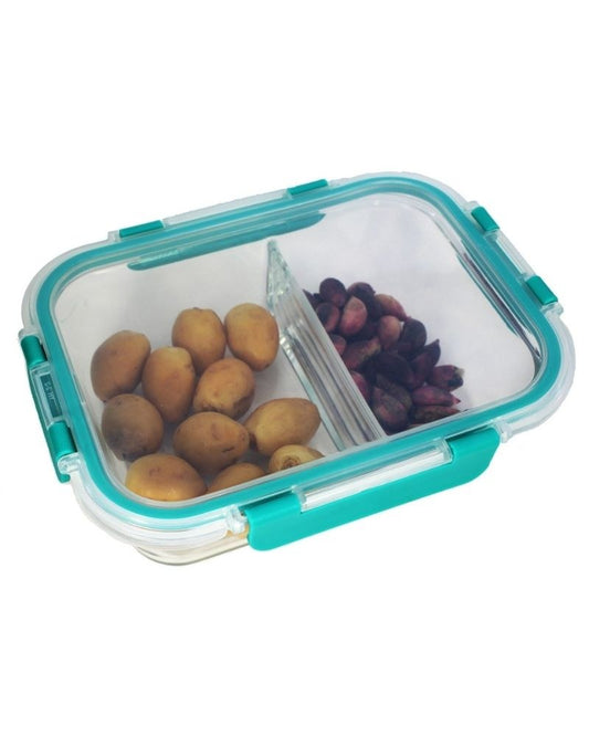 Luciano, High Borosilicate Rect. 2 Compartment Glass Container With Lifetime Lasting Lid 1040Ml (19.6X14.6X6Cm) B/12