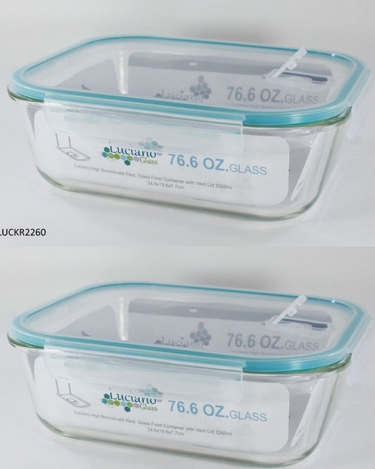 Luciano, High Borosilicate Rectangular Glass Food Container With Vent Lid 2260Ml