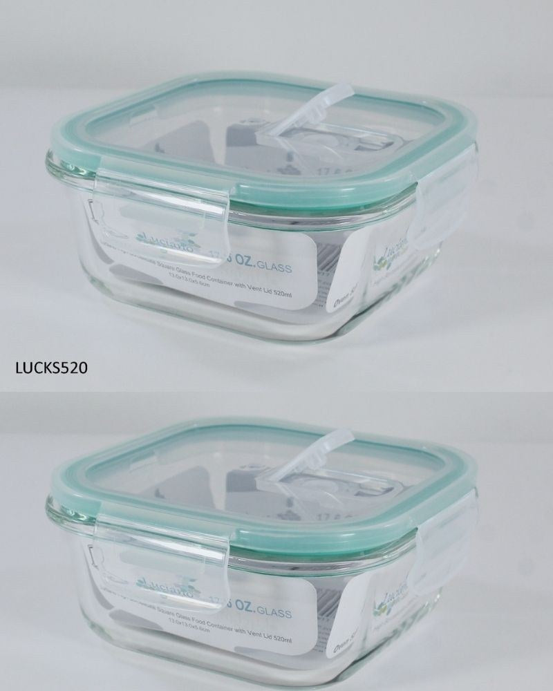 Luciano, High Borosilicate Square Glass Food Container With Vent Lid 520Ml