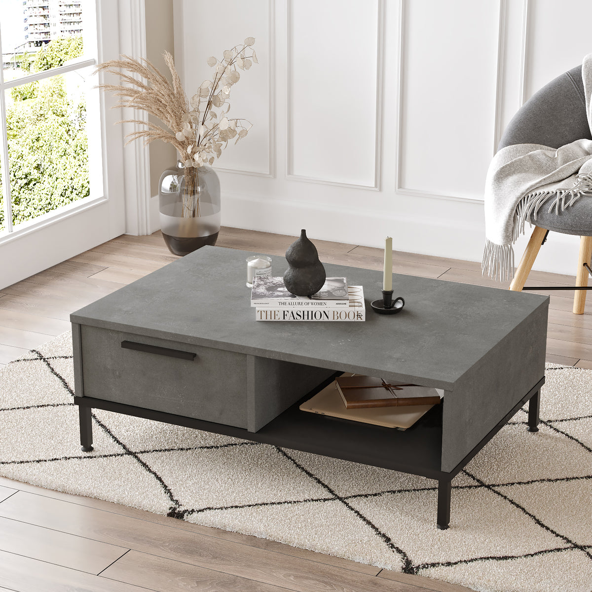 KDesign Premium Coffee Table [Concrete - Larex Black], LV18-RL