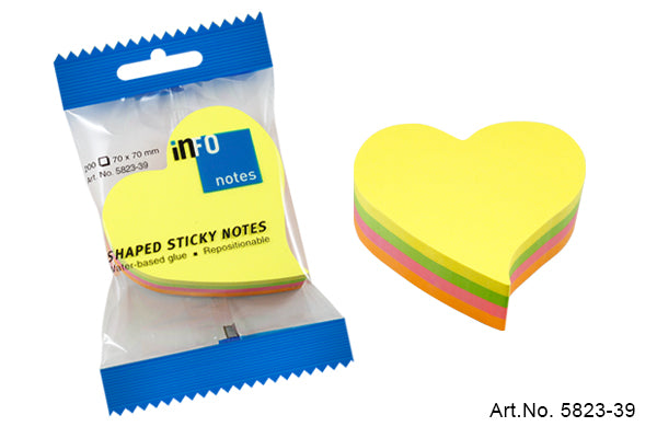 Info Notes, Sticky Note Heart Shape, Assorted Colors, Pack Of 200 Sheet