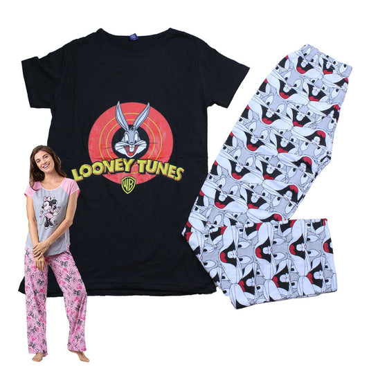 Max Lara, Women's Cotton Printed Night Suit - Looney Tunes - Black, Available in Different Sizes