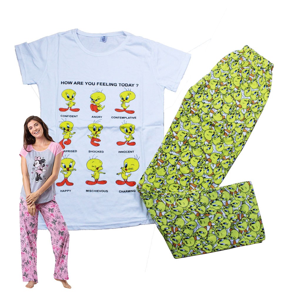 Max Lara, Women's Cotton Printed Night Suit - Tweety How Are You - White, Available in Different Sizes