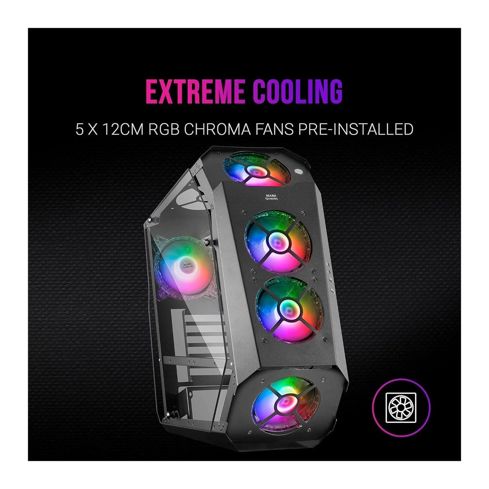 Mars, Gaming Mc51 Premium Atx Case, 5X 12Cm Argb, Remote Rf, Glass, Black