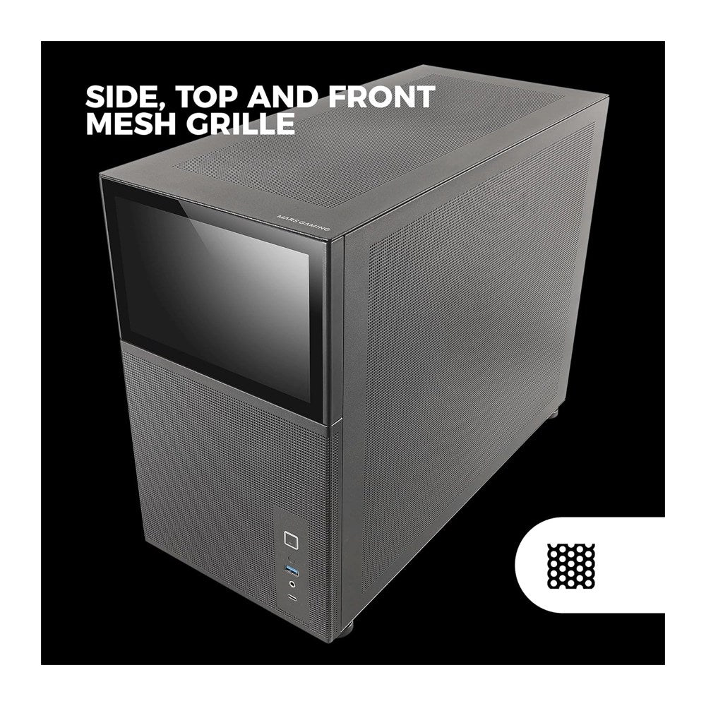 Mars, Gaming Mc-Lcd, Micro-Atx Case, 8' Ips Lcd Screen, Tempered Glass Window, Modular Panel Design, Black