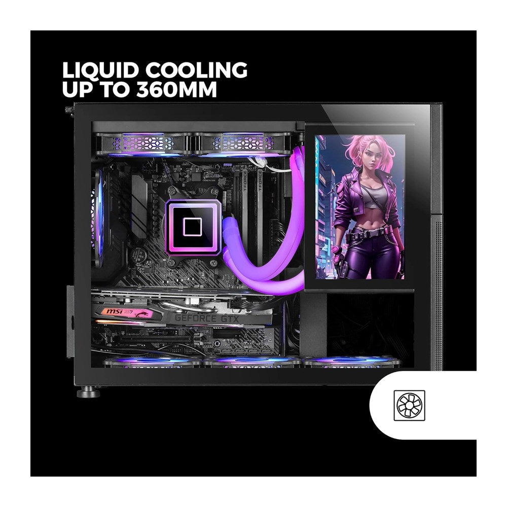 Mars, Gaming Mc-Lcd, Micro-Atx Case, 8' Ips Lcd Screen, Tempered Glass Window, Modular Panel Design, Black