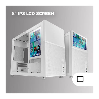 Mars, Gaming Mc-Lcd, Micro-Atx Case, 8' Ips Lcd Screen, Tempered Glass Window, Modular Panel Design, White