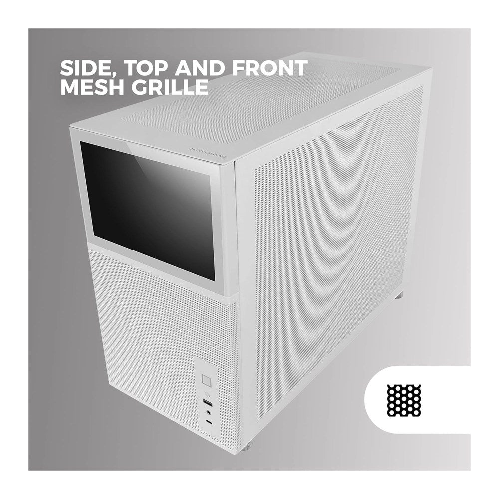 Mars, Gaming Mc-Lcd, Micro-Atx Case, 8' Ips Lcd Screen, Tempered Glass Window, Modular Panel Design, White
