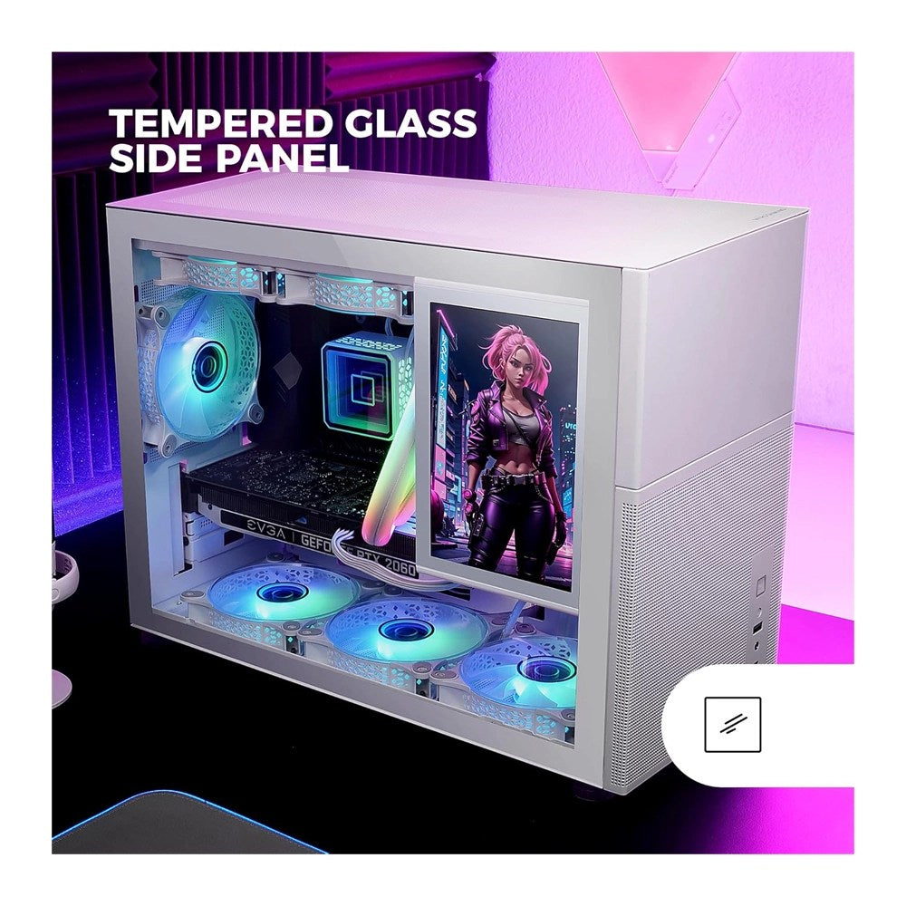 Mars, Gaming Mc-Lcd, Micro-Atx Case, 8' Ips Lcd Screen, Tempered Glass Window, Modular Panel Design, White