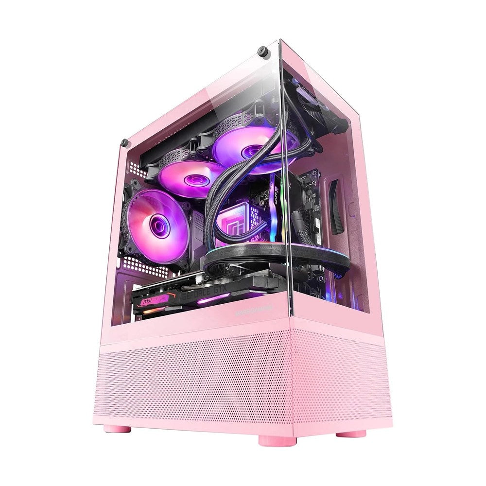 Mars, Gaming Mc-Se, Micro-Atx Case, Front & Side Frameless Glass Panel, Bottom Mesh Design, Pink