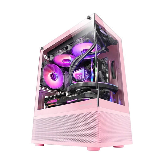 Mars, Gaming Mc-Se, Micro-Atx Case, Front & Side Frameless Glass Panel, Bottom Mesh Design, Pink