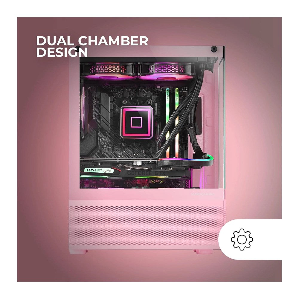 Mars, Gaming Mc-Se, Micro-Atx Case, Front & Side Frameless Glass Panel, Bottom Mesh Design, Pink