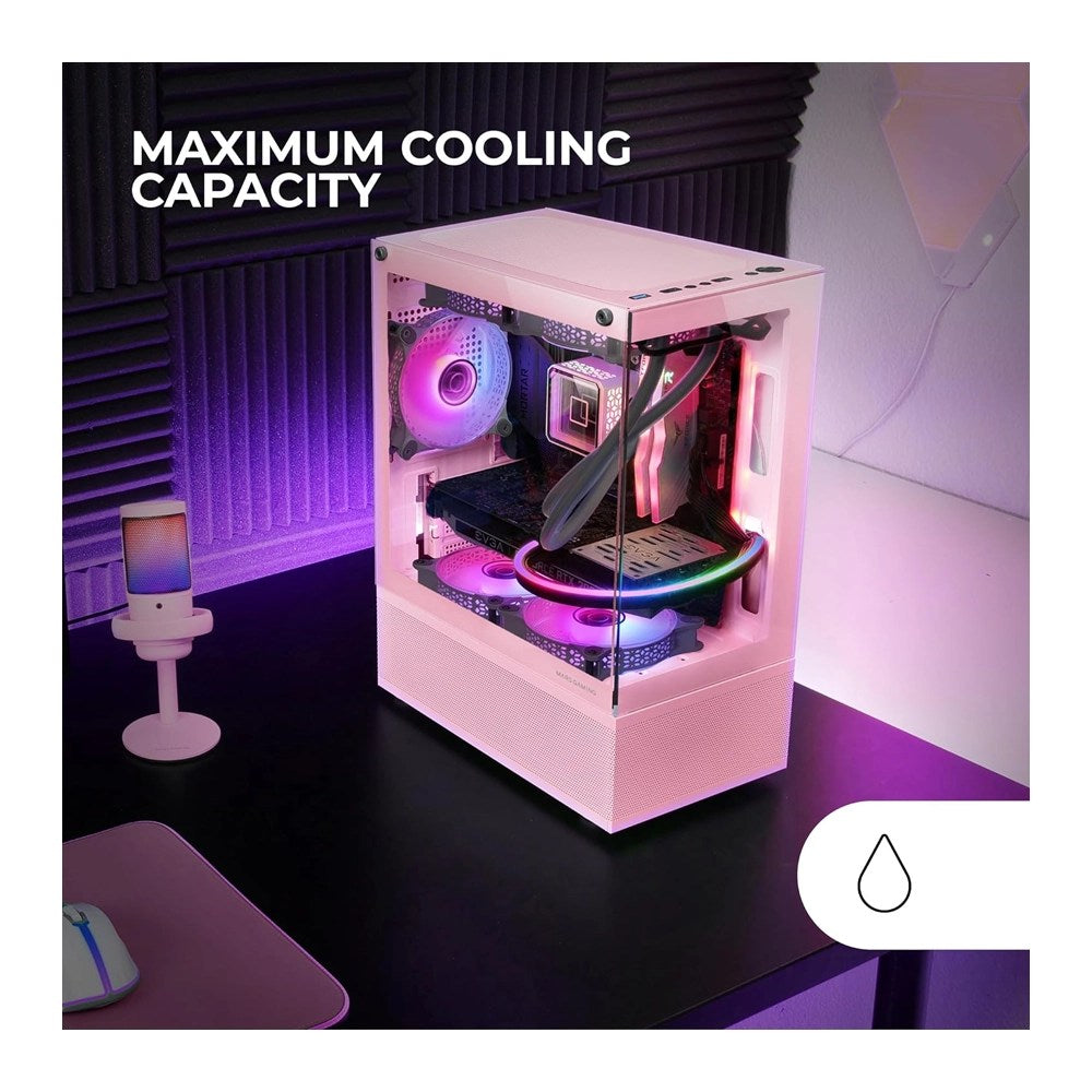 Mars, Gaming Mc-Se, Micro-Atx Case, Front & Side Frameless Glass Panel, Bottom Mesh Design, Pink