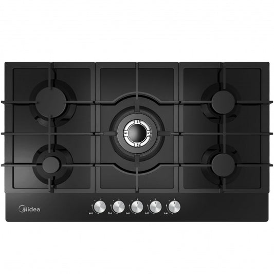 Midea, Gas Built-in 90CM 5 Burners Black Glass
