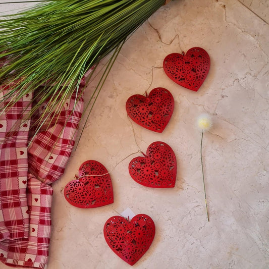 Reinhaus, Metal Handmade Decorated Red Hanging Hearts 5 84Cm