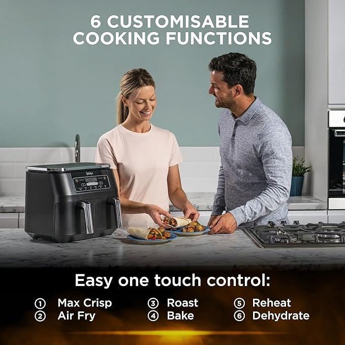 Ninja, Foodi Dual Zone Digital Air Fryer, 2 Drawers, 7.6L, 6-In-1, Uses No Oil, Air Fry, Af300