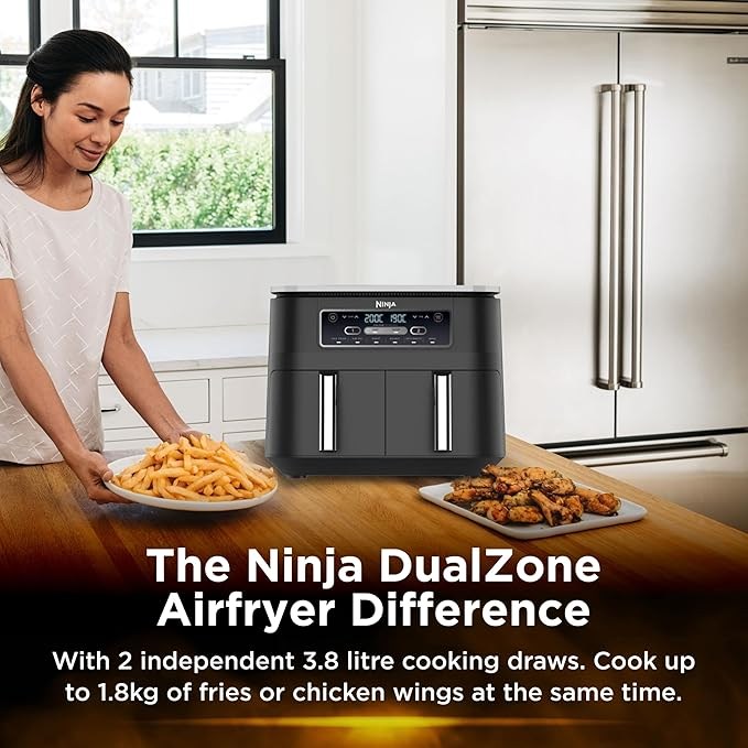 Ninja, Foodi Dual Zone Digital Air Fryer, 2 Drawers, 7.6L, 6-In-1, Uses No Oil, Air Fry, Af300
