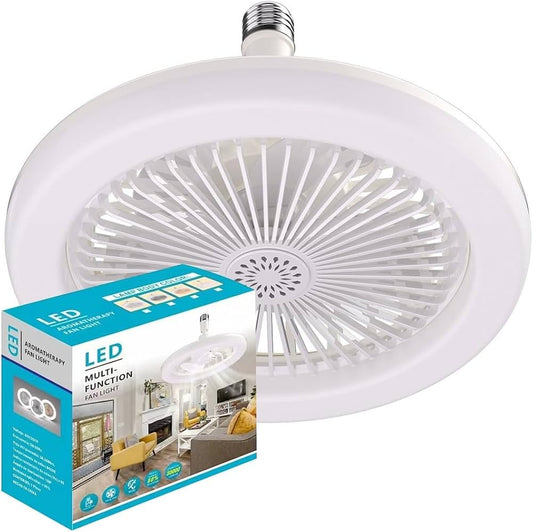 LED, Fan Ceiling Fan with Light, Remote Control, E26 Base Bulb Fan, 10' Cordless/Wireless Small Fan, 3 Speeds and Multicolor LED Light