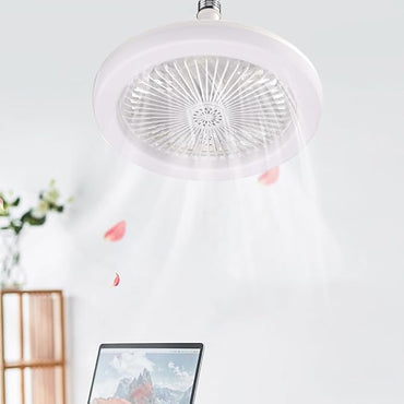 LED, Fan Ceiling Fan with Light, Remote Control, E26 Base Bulb Fan, 10' Cordless/Wireless Small Fan, 3 Speeds and Multicolor LED Light