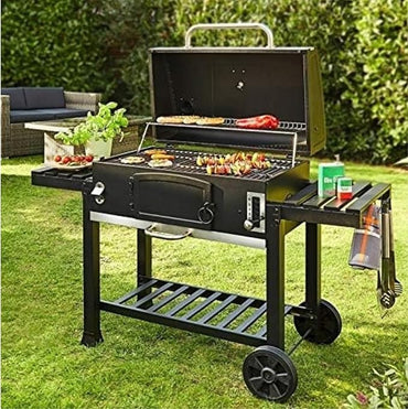 Pro Barbecue, Charcoal Grill 138Cm, 3 Slide Shelves , Center Thermometer , Warming Rack , Heat Resistant Paint Cooking Grid Chrome Plated