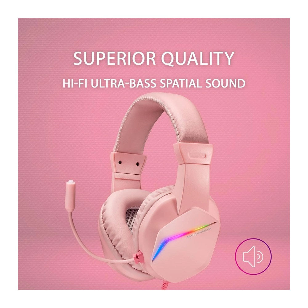 Mars, Gaming Mh122 Frgb Headphones+Mic, Hifi, Noise Cancel, Universal Compatibility, Pink
