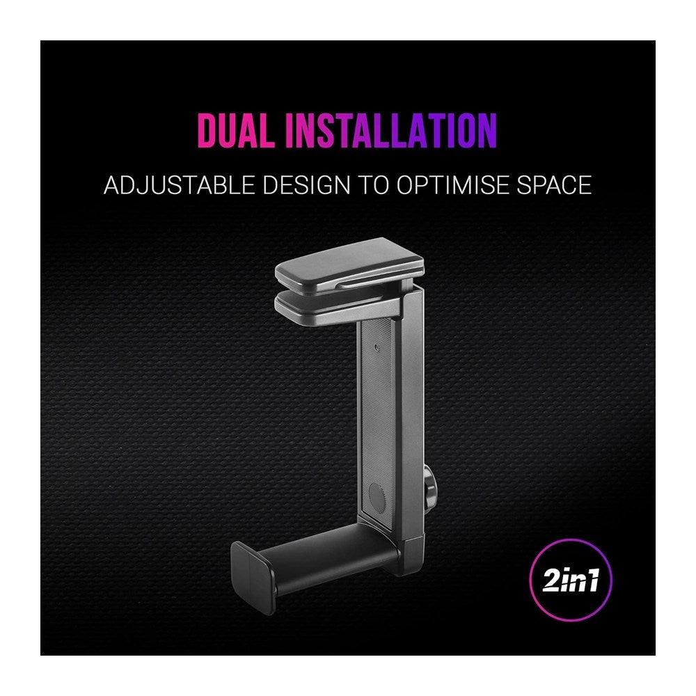 Mars, Gaming Mhh2 2In1 Headset Holder+Stand, 360?, Hook Design, Rubber Pads, Black