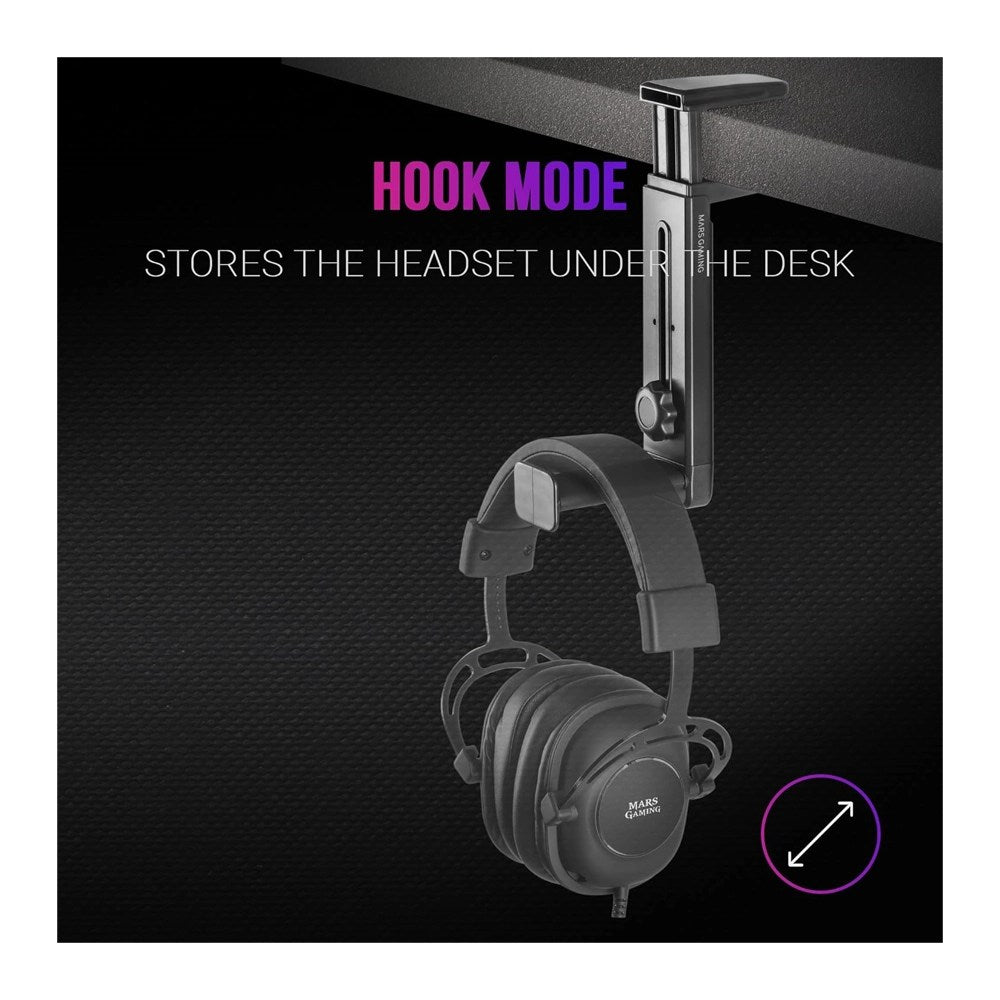 Mars, Gaming Mhh2 2In1 Headset Holder+Stand, 360?, Hook Design, Rubber Pads, Black