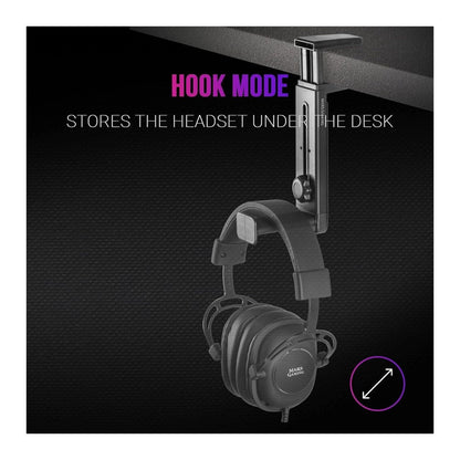 Mars, Gaming Mhh2 2In1 Headset Holder+Stand, 360?, Hook Design, Rubber Pads, Black