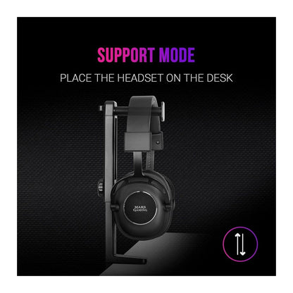Mars, Gaming Mhh2 2In1 Headset Holder+Stand, 360?, Hook Design, Rubber Pads, Black